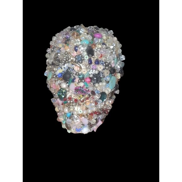 Unique Mosaic‎ Beaded Skull Decor Spooky & Sparkly Art Piece Halloween Creepy - Picture 3 of 13